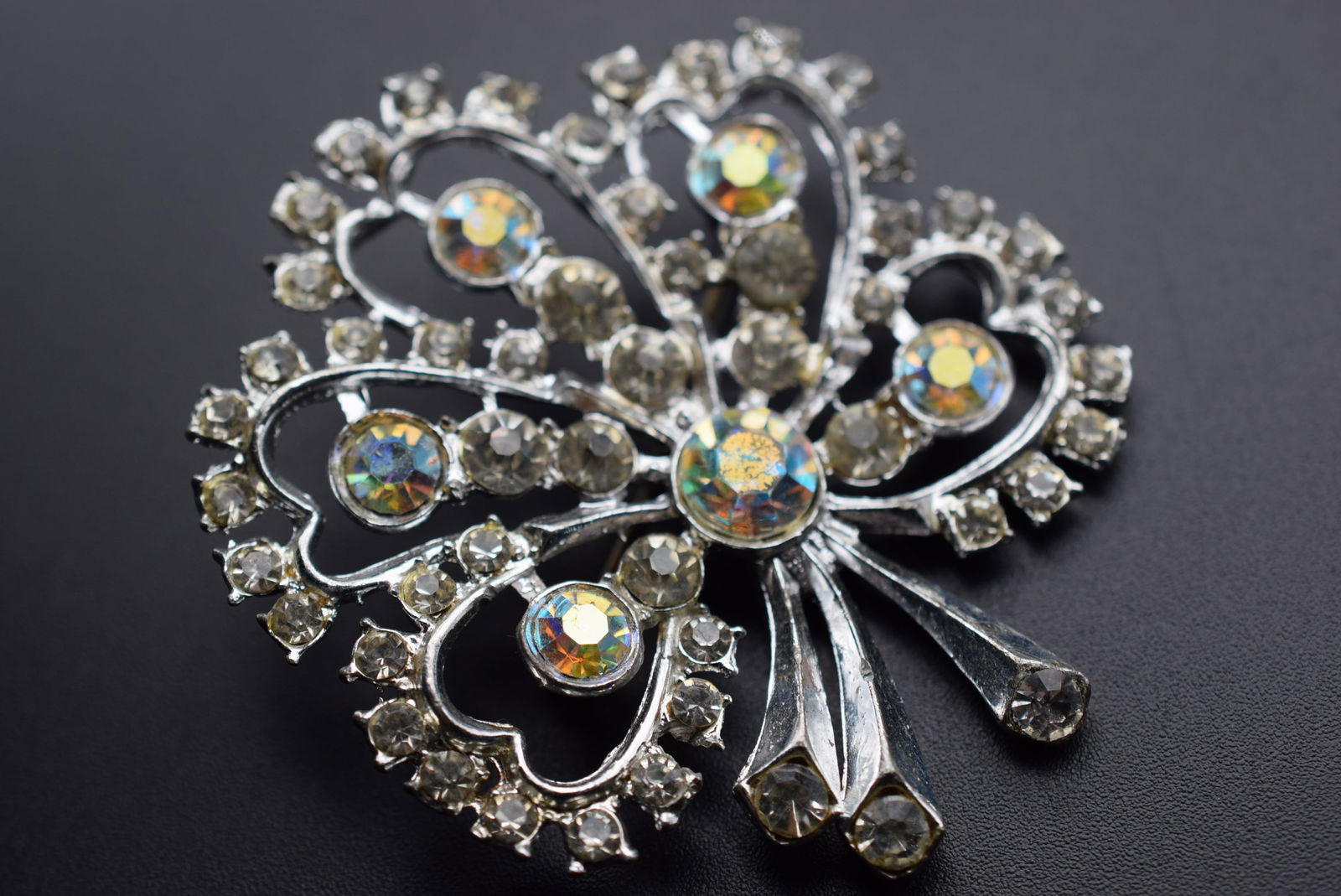 Huge Rhinestone Hearts 5 Leaf Clover Brooch Pin Vintage Lot# DG 1245 (1 of 3)