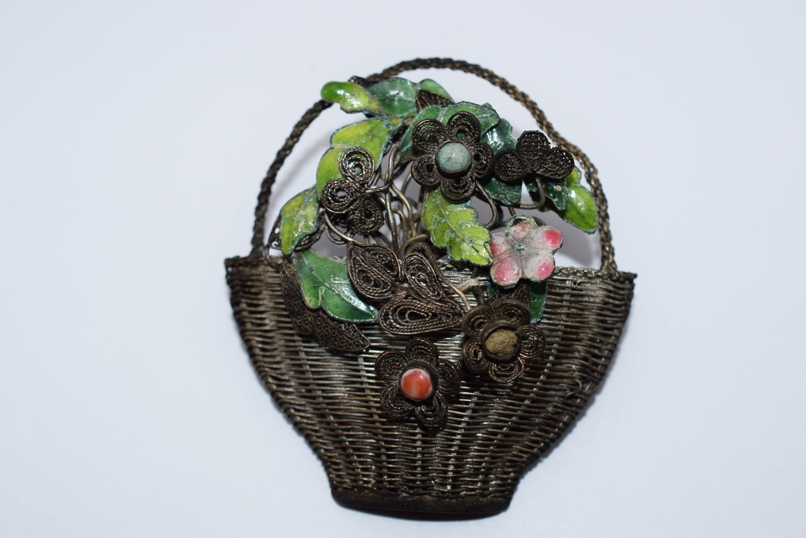 Filigree Enamel Basket Old China Signed 1930's Vintage Lot EH 29: Filigree Enamel Basket Old China Signed 1930's Vintage measures 2 1/4" x 2" Signed China on the back