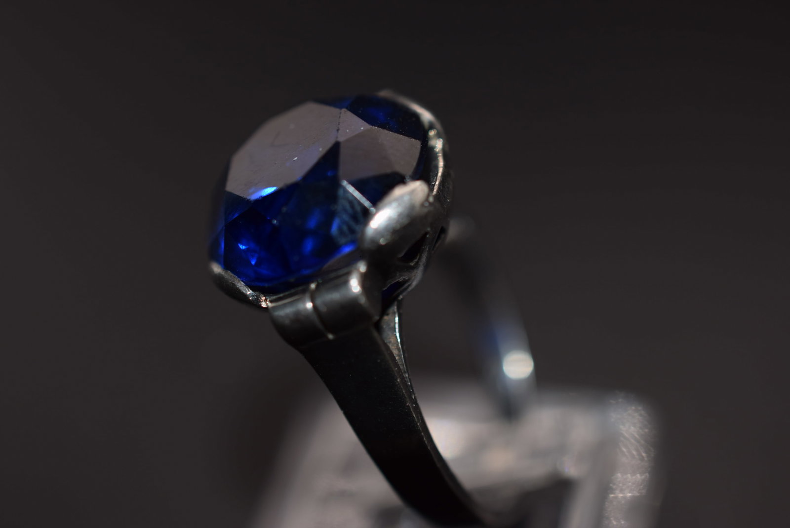 Sapphire Blue CZ RockEuropean Sterling 925 Ring Vintage Size 5 Lot EH 99: Sapphire Blue CZ Roch Sterling 925 Ring Vintage Size 5 top measures 1/2" across and weighs 5.75 grams European signed stamped on the outer shank