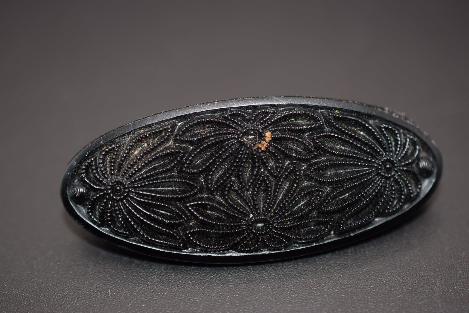 Czechoslovakia Black Glass Signed Vintage Edwardian Brooch Pin Lot# BE 113: Czechoslovakia Black Glass Signed Vintage Edwardian Brooch Pin measures 2" x 7/8"