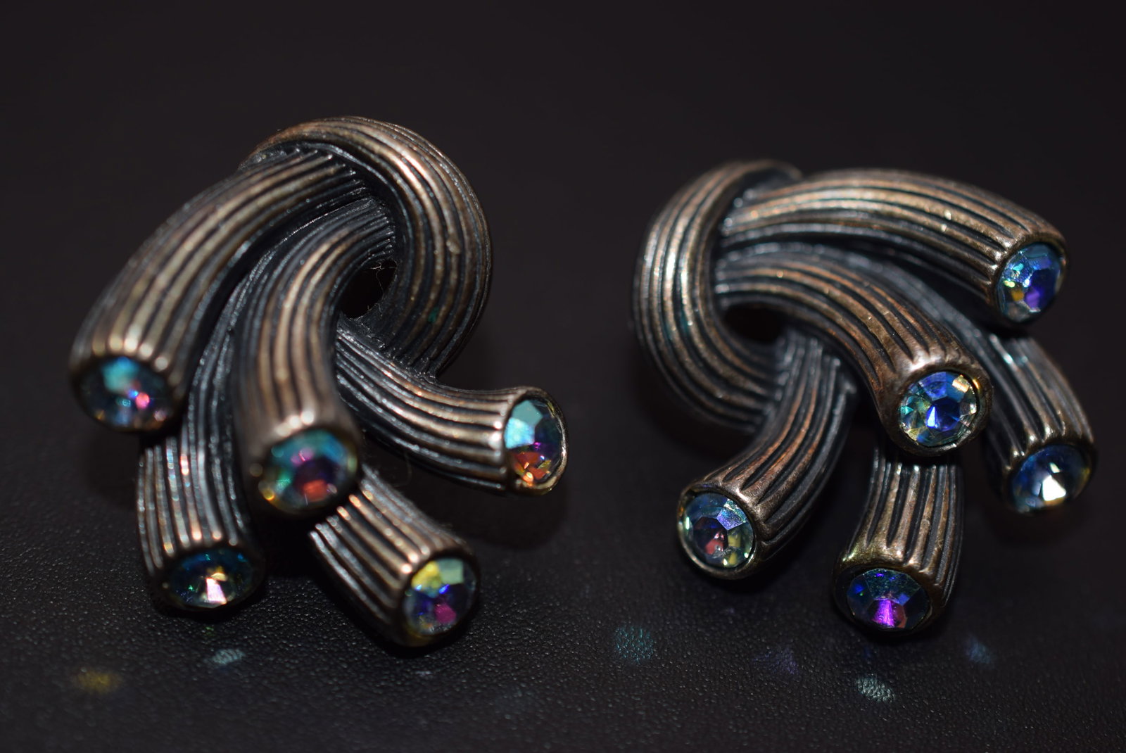 Modernist Cornucopia Cluster Clip Earrings Numbered Vintage Lot# BE 175: Modernist Cornucopia Cluster Clip Earrings Numbered Vintage