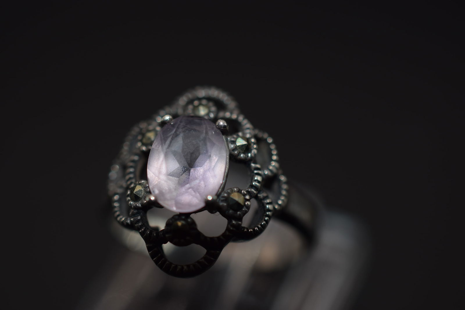 Amethyst Marcasite Sterling Silver 925 Ring Size 5.5 Lot EH 178 (1 of 2)