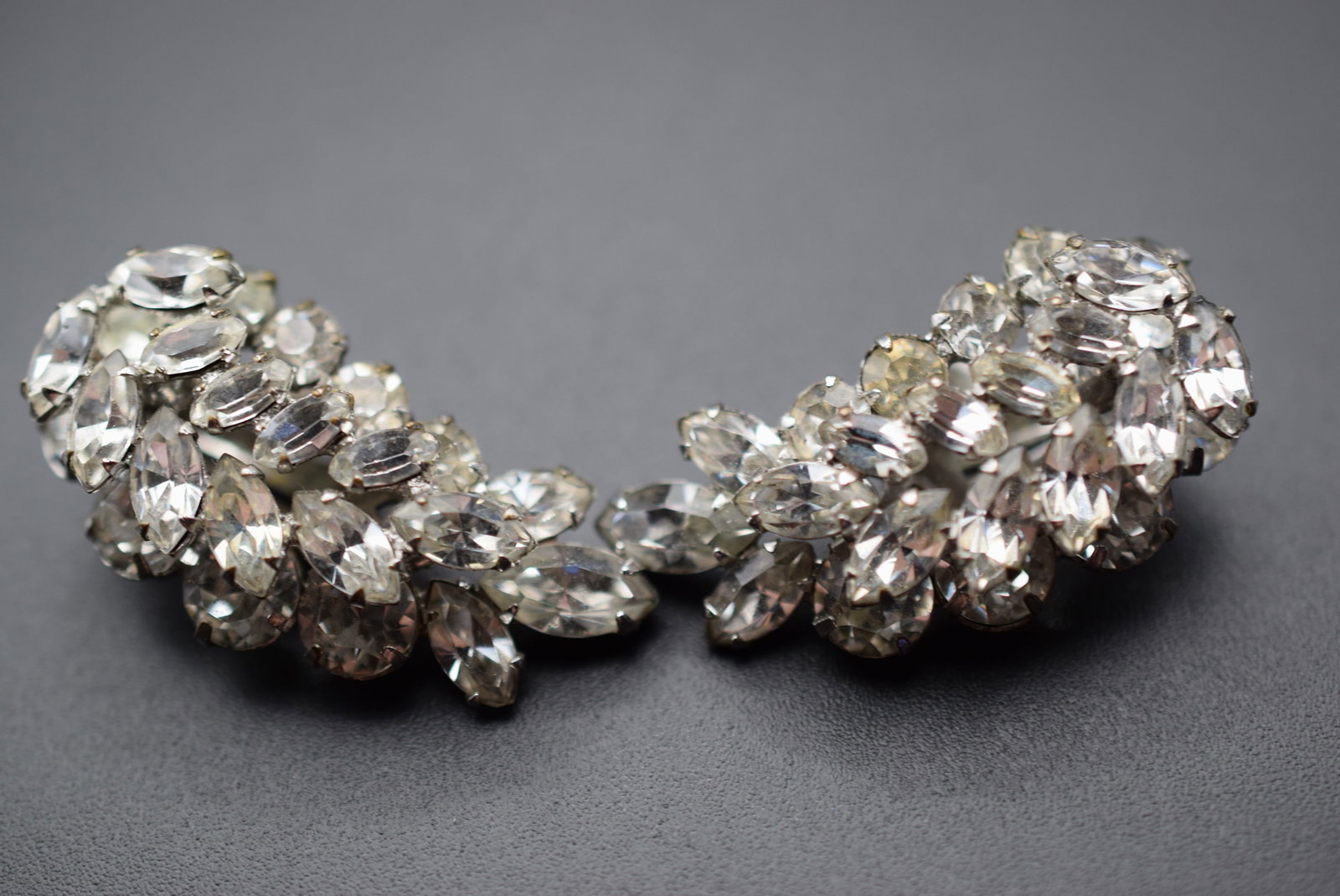 Sherman Clip Earrings Vintage 1950's Rhinestone Lot# BE 194: Sherman Clip Earrings Vintage 1950's Rhinestone