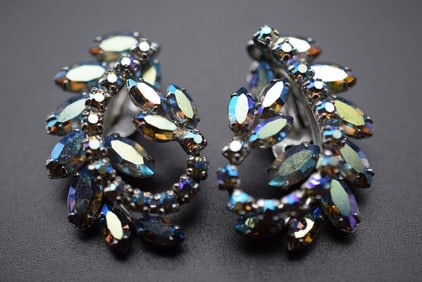 Sherman Clip Earrings Vintage 1950's Rhinestone Lot# BE 195: Sherman Clip Earrings Vintage 1950's Rhinestone