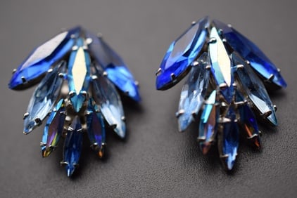 Sherman Clip Earrings Vintage 1950's Rhinestone Lot# BE 198: Sherman Clip Earrings Vintage 1950's Rhinestone