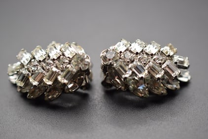 Sherman Clip Earrings Vintage 1950's Rhinestone Lot# BE 201: Sherman Clip Earrings Vintage 1950's Rhinestone