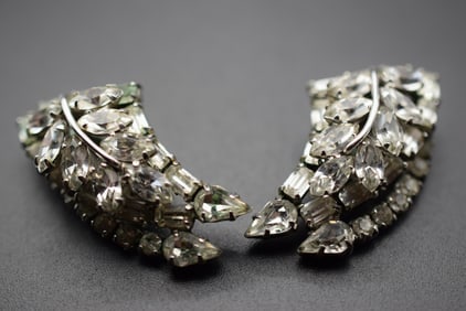 Sherman Clip Earrings Vintage 1950's Rhinestone Lot# BE 204: Sherman Clip Earrings Vintage 1950's Rhinestone