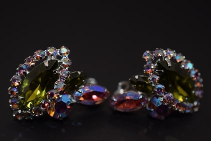 Sherman Clip Earrings Vintage 1950's Rhinestone Lot# BE 205: Sherman Clip Earrings Vintage 1950's Rhinestone