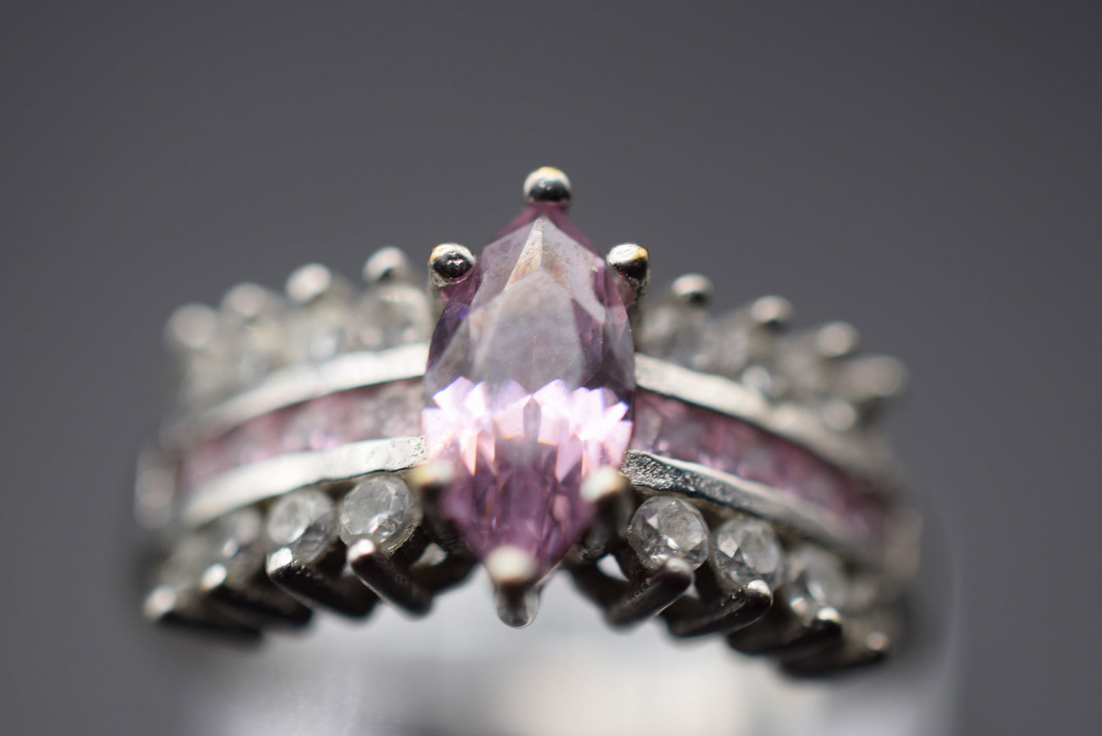 Pink CZ Cluster Ring Sterling Silver 925 Size 7 Lot EH 213: Pink CZ Cluster Ring Sterling Silver 925 Size 7 top measures 3/8" signed inside S925 weighs 3.57 grams