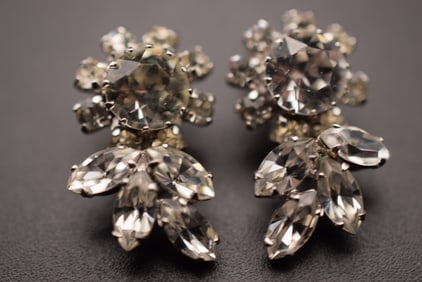 Sherman Clip Earrings Vintage 1950's Rhinestone Lot# BE 216: Sherman Clip Earrings Vintage 1950's Rhinestone