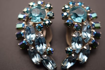 Sherman Clip Earrings Vintage 1950's Rhinestone Lot# BE 218: Sherman Clip Earrings Vintage 1950's Rhinestone