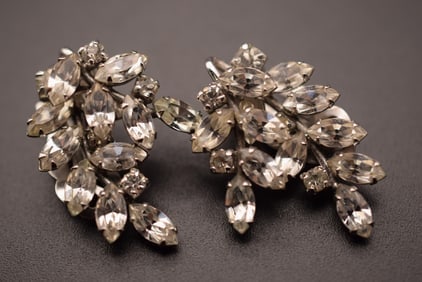 Sherman Clip Earrings Vintage 1950's Rhinestone Lot# BE 219: Sherman Clip Earrings Vintage 1950's Rhinestone