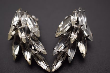 Sherman Clip Earrings Vintage 1950's Rhinestone Lot# BE 224: Sherman Clip Earrings Vintage 1950's Rhinestone