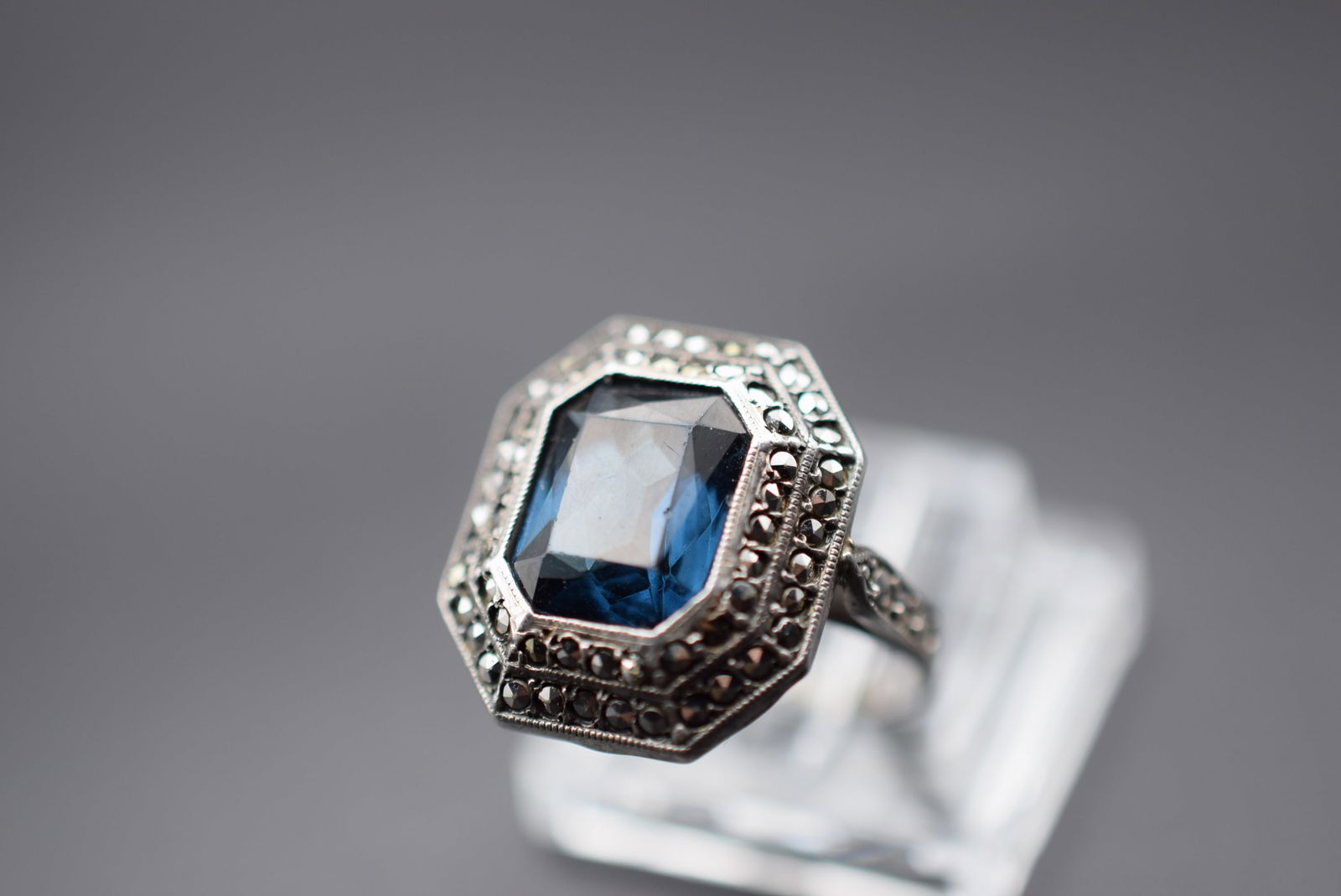 Edwardian Marcasite Princess Sterling Ring Size 4.5 Lot EH 232 (1 of 2)