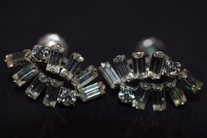Sherman Screw Back Earrings Vintage 1950's Rhinestone Lot# BE 263: Sherman Screw Back Earrings Vintage 1950's Rhinestone
