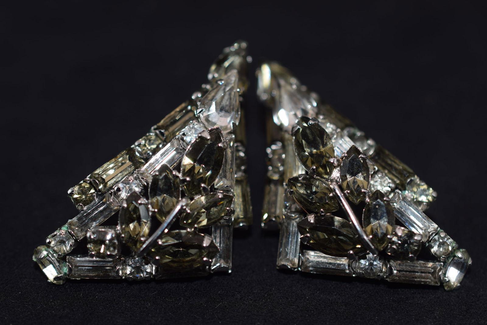 Sherman Converted to Pierced Earrings Rhinestone Vintage 1940's Lot# BE 274: Sherman Converted to Pierced Earrings Rhinestone Vintage 1940's measures 1 3/4" x 1" unsigned were signed on the clips