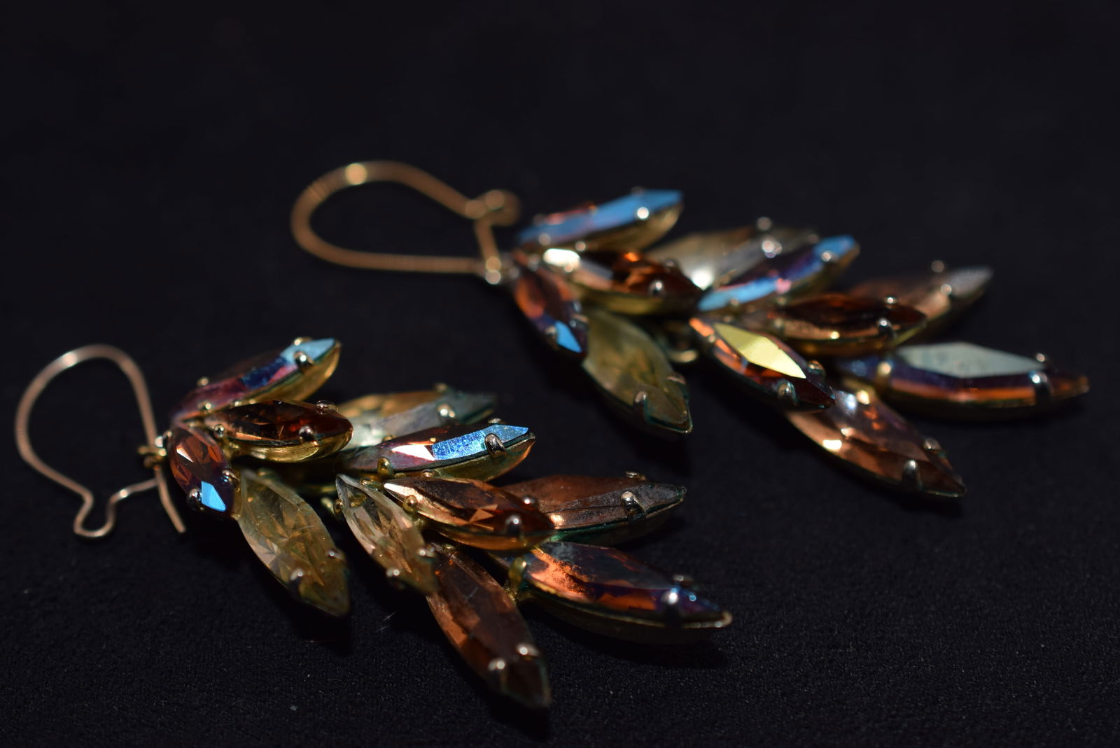 Sherman Converted to pierced Earrings Rhinestone 1950's Vintage Lot# BE 277: Sherman Converted to pierced Earrings Rhinestone 1950's Vintage measures 1 1/2" long without the bale