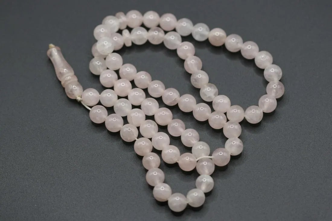 Rose Quartz Misbaha Tasbih Islamic Prayer Bead Meditation Necklace vintage .lot#287 (1 of 3)