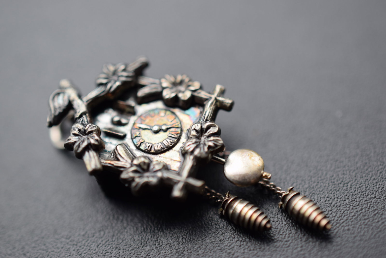 Cuckoo Clock Charm Pendant Moveable Sterling Silver 800 Lot EH 291: Cuckoo Clock Charm Pendant Moveable Sterling Silver 800 measures 1" x 5/8" plus drop chain signed 800 on the side weighs 2.14 grams