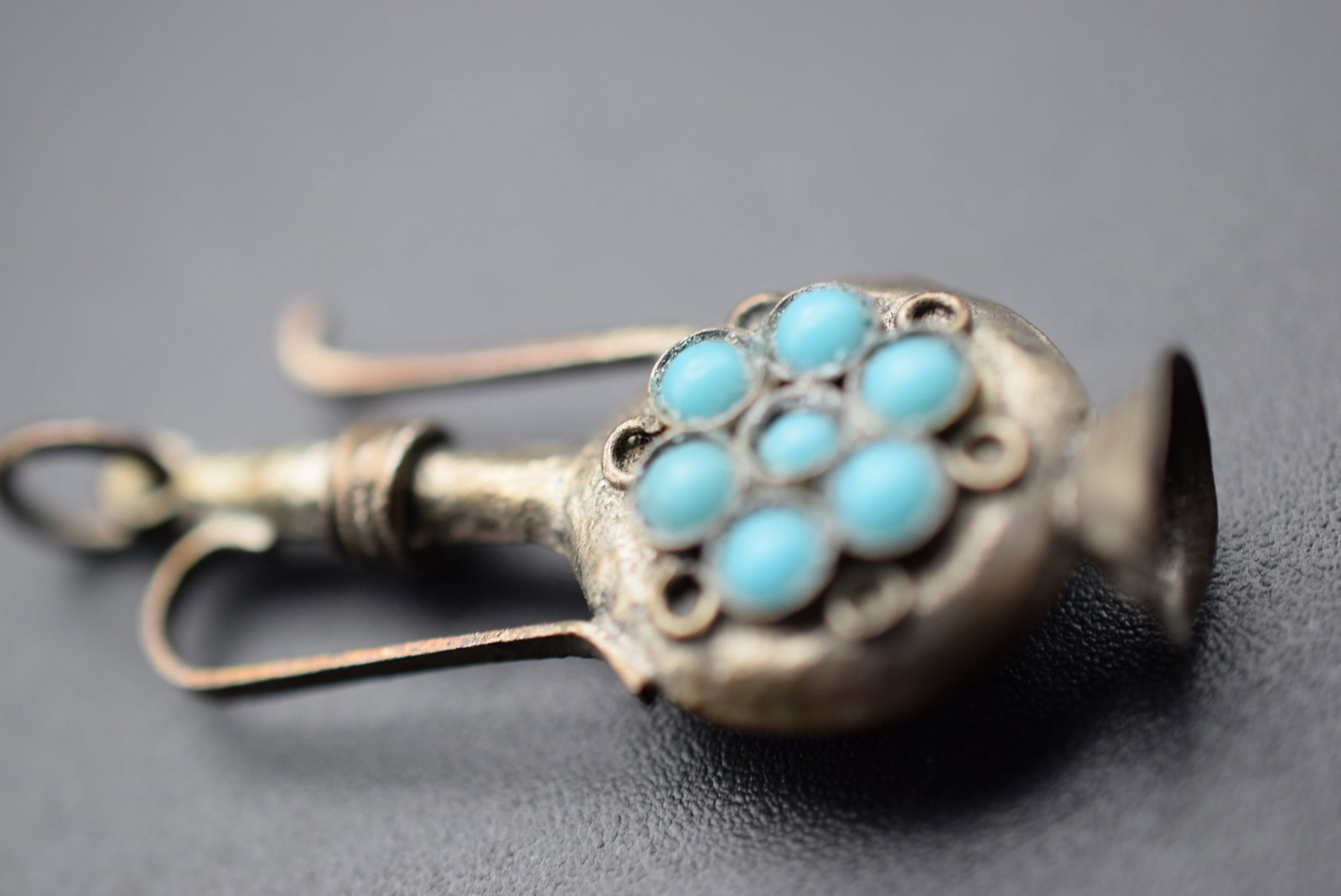 Turquoise balls on Etruscan Jug Charm Pendant Lot EH 314: Turquoise balls on Etruscan Jug Charm Pendant measures 1 1/2" x 5/8" unsigned weighs 2.78