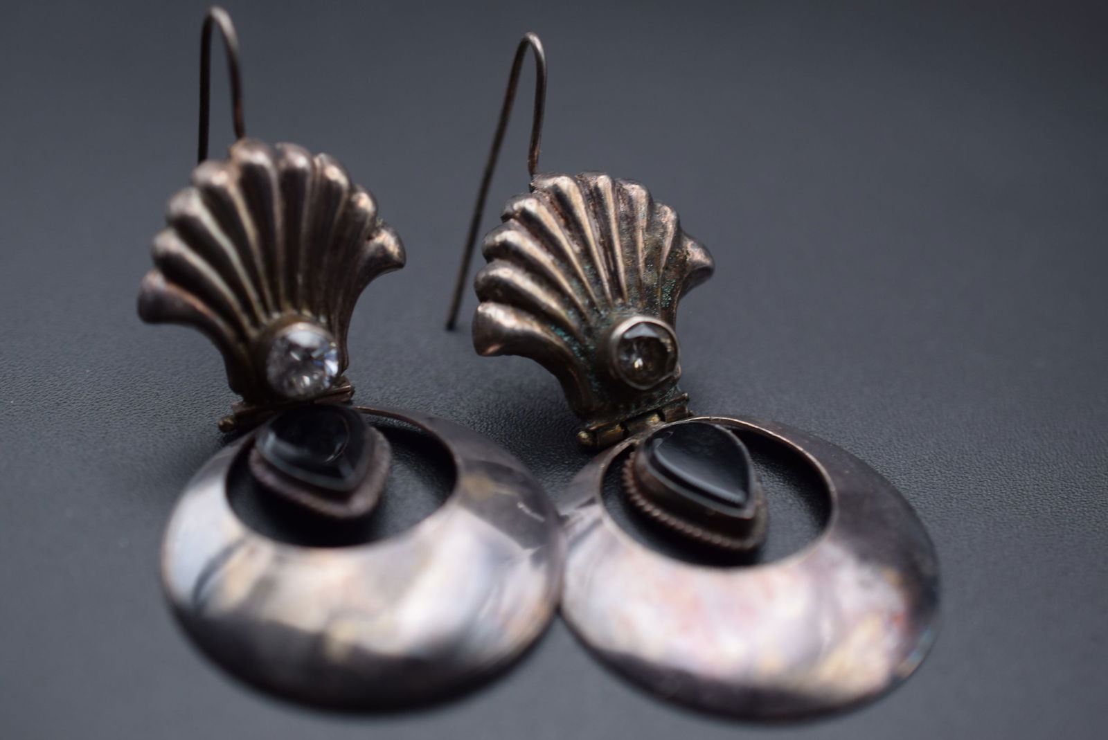 Sterling SIlver 925 Onyx Pierced Dangle Earrings Lot# BE 317: Sterling SIlver 925 Onyx Pierced Dangle Earrings measures 2" x 1" signed on the back 925 weighs 10.82 grams