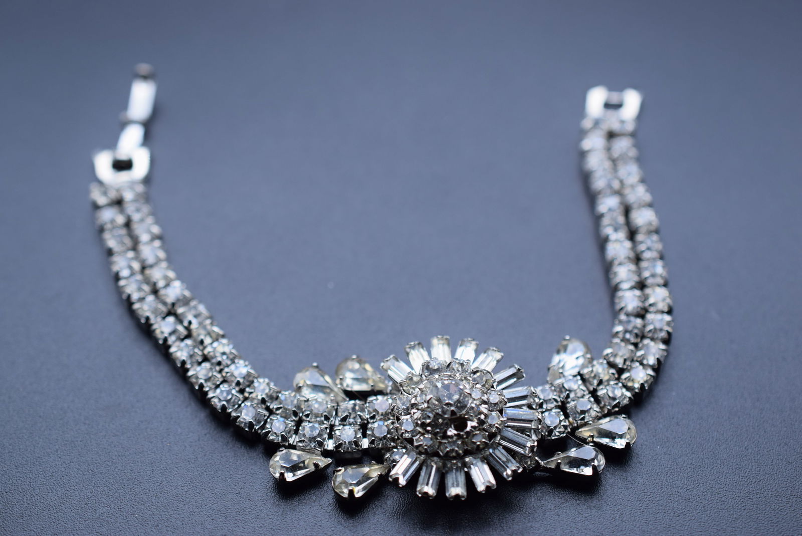 Sherman Early Rhinestone 1940 Bracelet Signed Vintage Lot EH 364: Sherman Early Rhinestone 1940 Bracelet Signed Vintage measures 7" x 1" signed Sherman on the Clasp