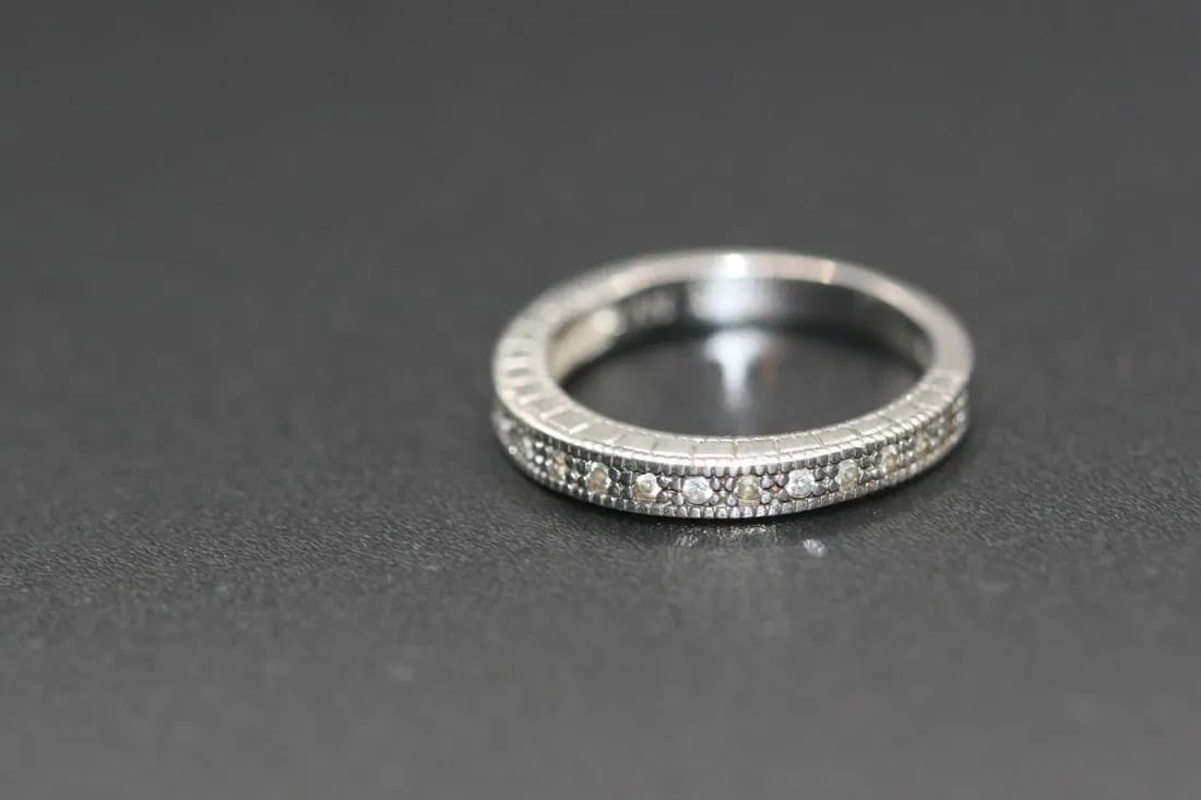 CZ Band Semi Eternity Sterling Silver 925 Ring Size 6.75 .lot#398: CZ Band Semi Eternity Sterling Silver 925 Ring Size 6.75 scrollwork on the sides