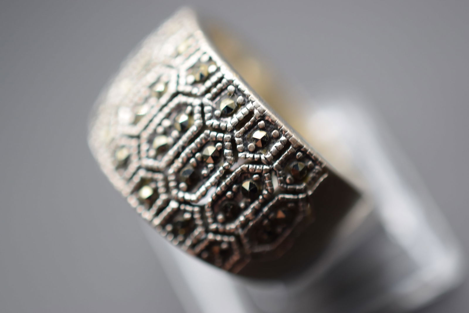 Sterling Silver 925 Huge Marcasite Vintage Ring Size Lot EH 643: Sterling Silver 925 Huge Marcasite Vintage Ring Size