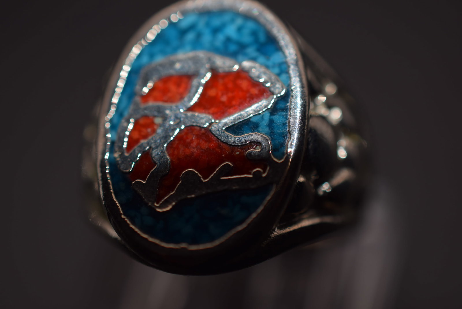Enamel bear Ring Stainless Vintage Ring Size 8.75 Lot EH 671: Enamel bear Ring Stainless Vintage Ring Size 8.75 top measures 7/8"