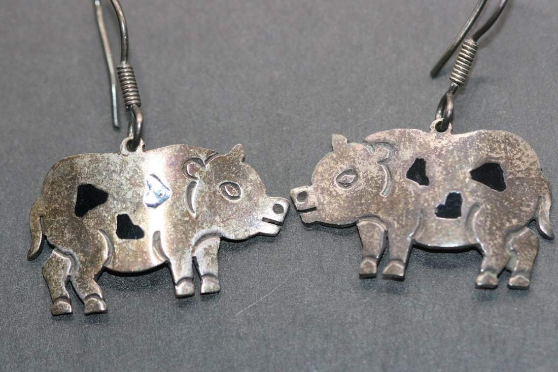 Pig Hog Taxco Potbelly Sterling Taxco 925 Pierced Earrings Lot 799 (1 of 5)