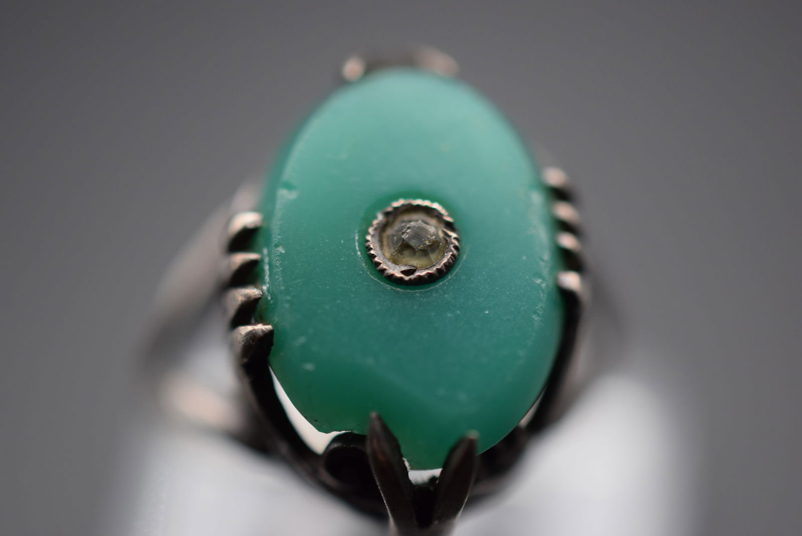 Edwardian Green Sterling Silver 925 Vintage Ring Size 4 Lot EH 830 (1 of 3)