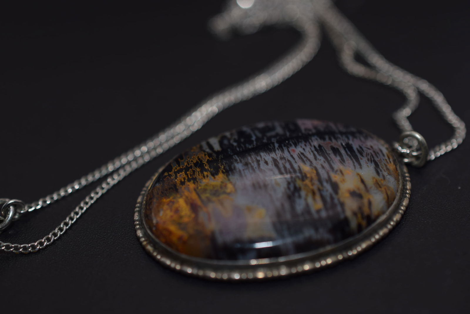 Moss Agate Old Edwardian Necklace Pendant Vintage Sterling Silver 925 Lot EH 859: Moss Agate Old Edwardian Necklace Pendant Sterling Silver 925 Chain Marked Sterling measures 18" long and the pendant also marked Sterling measures 1 1/2" x 1 1/8"