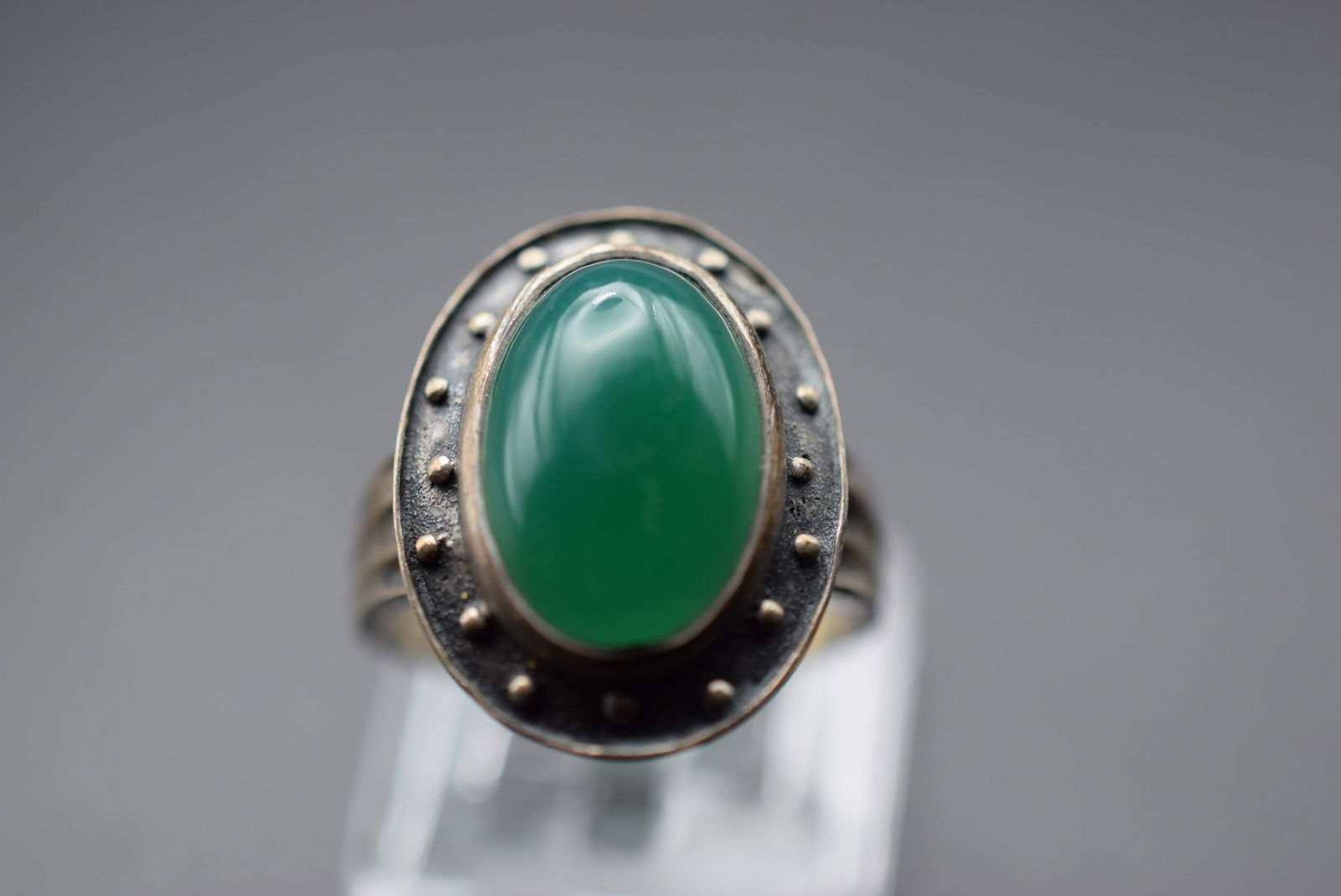 Raised Dots Old Green Sterling Silver 830 Vintage Ring Size 8 Lot EH 910 (1 of 5)