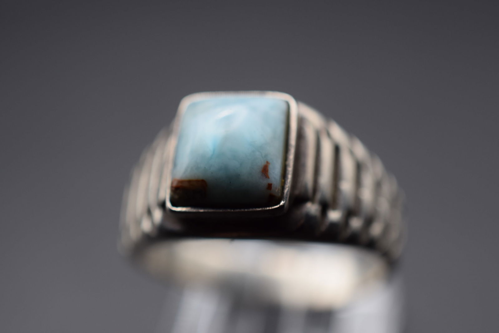 Larimar Sterling Silver 925 Vintage Ring Size 12.25 Lot EH 917: Genuine Larimar Sterling Silver 925 Vintage Ring Size 12.25 measures 1/2" wide signed 925 you can only really see the 5 of 925 weighs 9.06 grams