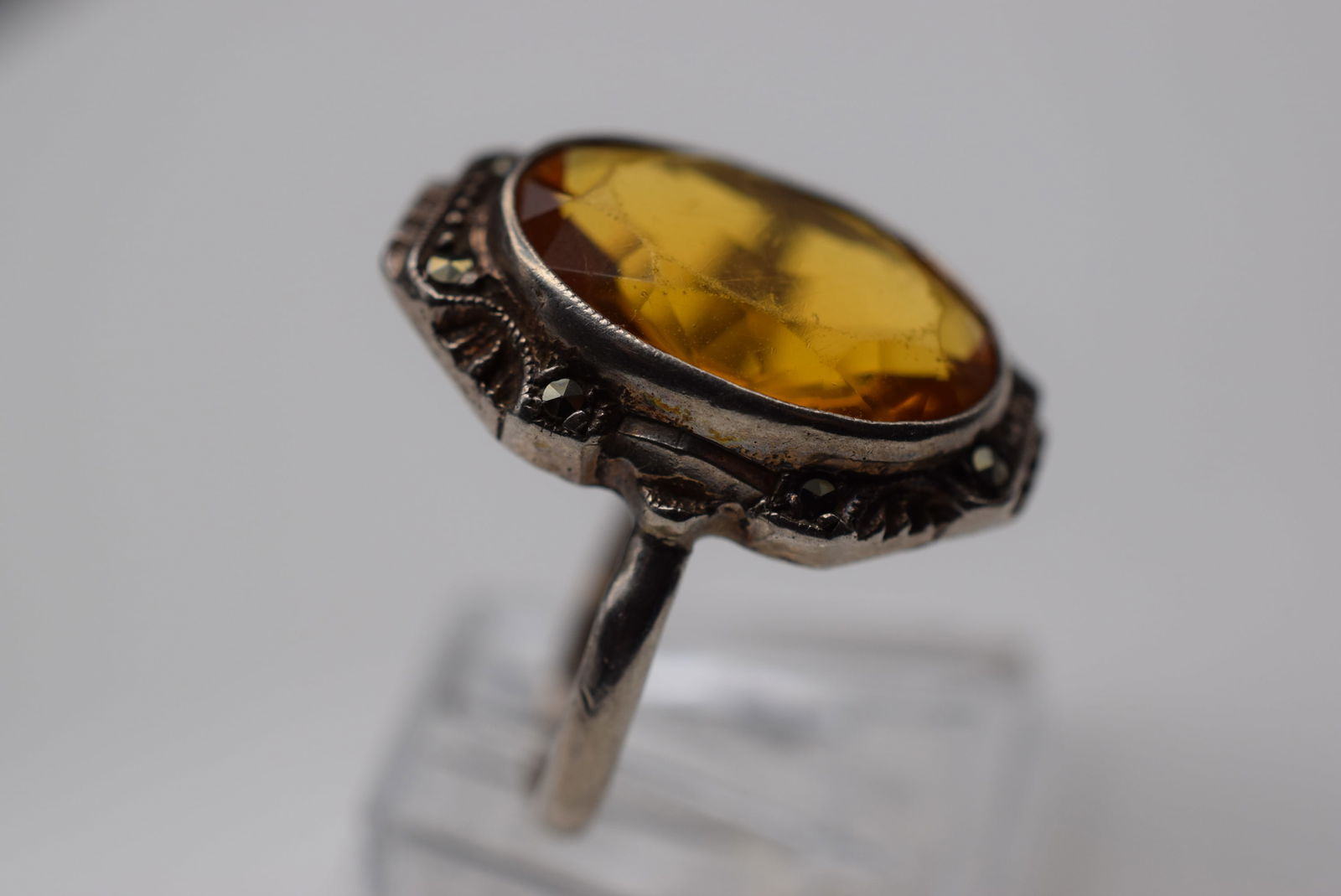 Germany Sterling Silver 925 Vintage Marcasite Ring Size 5 Lot EH 1007: Germany Sterling Silver 925 Vintage Marcasite Ring Size 5 top measures 7/8" signed Sterling Germany inside weighs 3.3