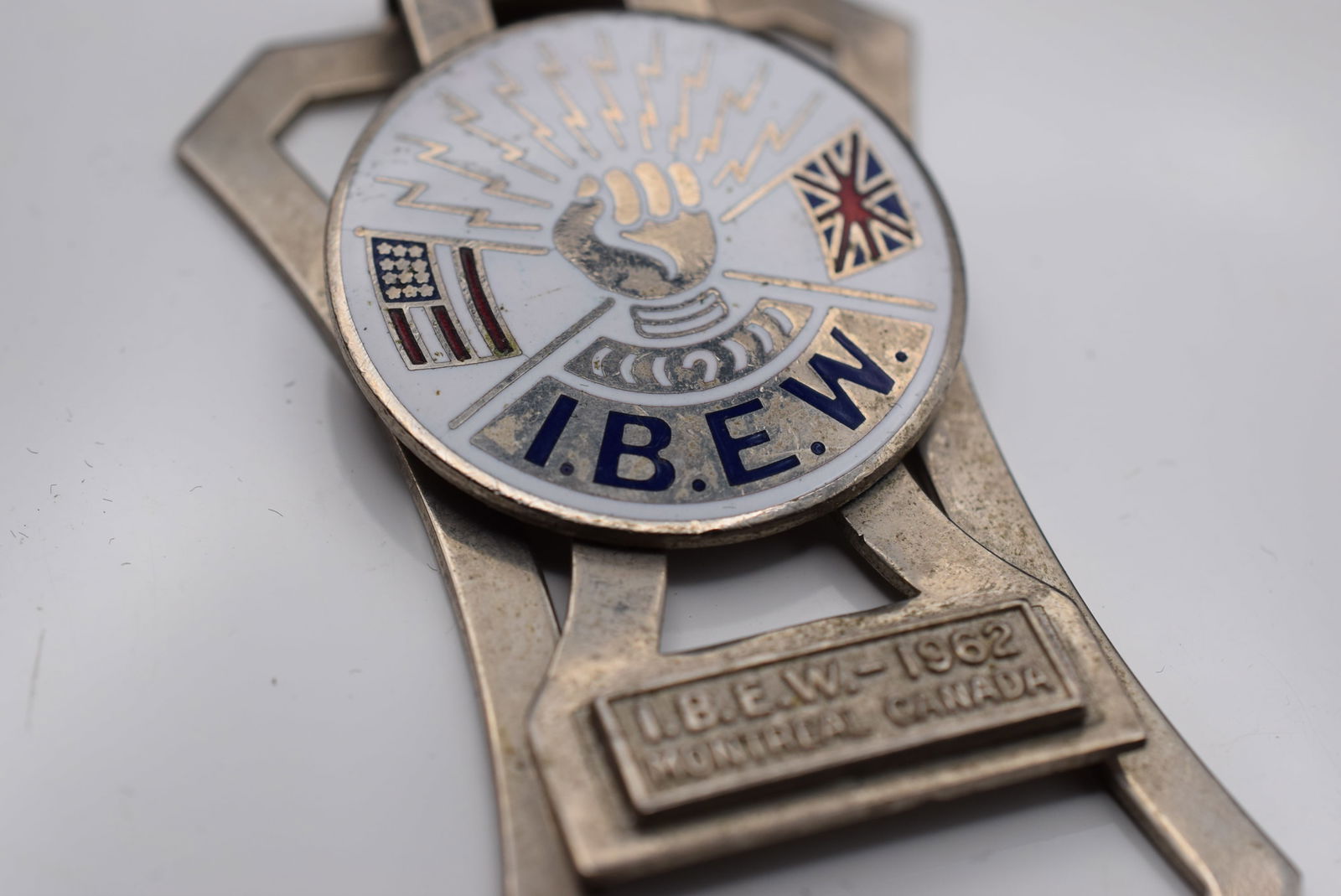 1962 Money Clip I.B.E.W.Enamel Vintage Lot EH 1031: 1962 Money Clip I.B.E.W.Enamel Vintage measures 2 1/2" x 1 5/8" signed front and back