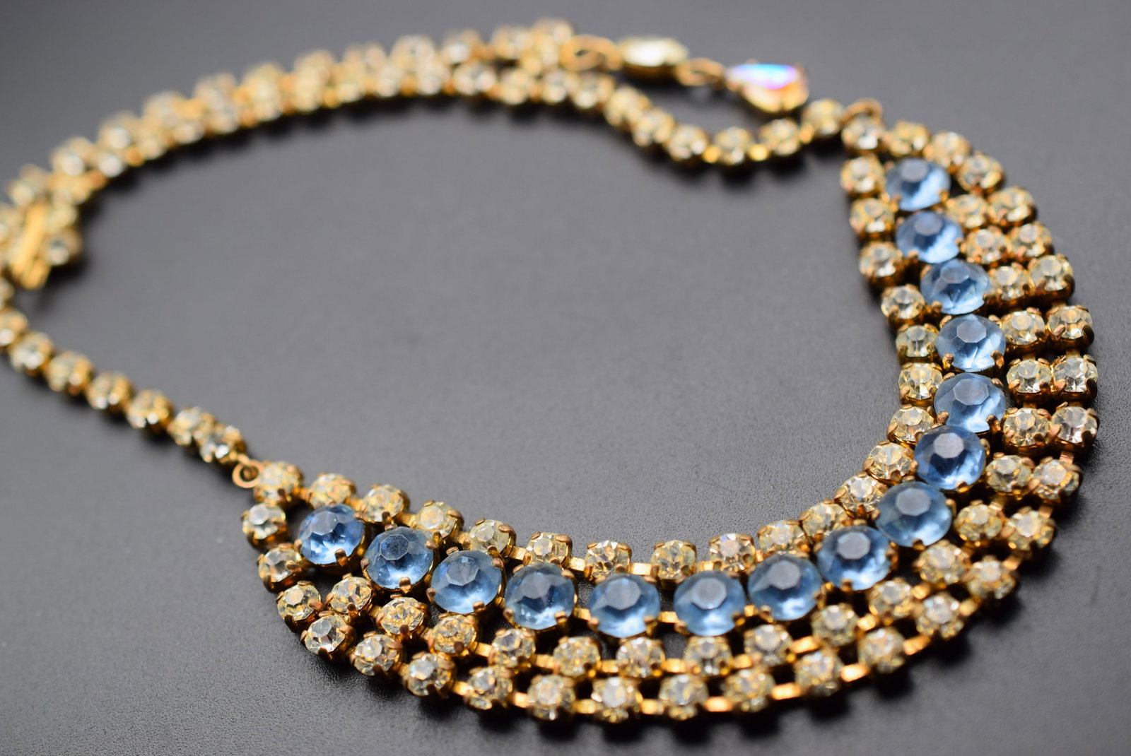 Czech Rhinestone Necklace 1940's Vintage Lot EH 1211: Czech Rhinestone Necklace 1940's Vintage measures 19" long x 7/8" wide unsigned Lovely