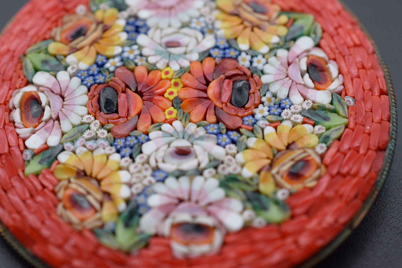 Massive Micro Mosaic 12 Massive Flowers in an enormous 2 5/8" Vintage Brooch Pin Lot EH 1226: Massive Micro Mosaic 12 Massive Flowers in an enormous 2 5/8" Vintage Brooch Pin