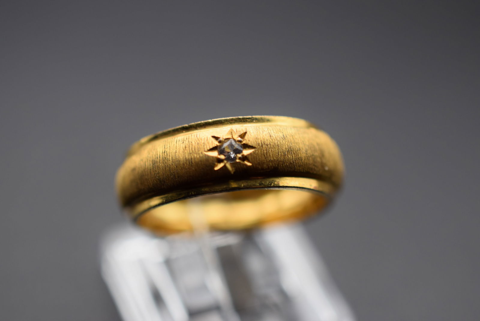 1970's Alloy Domed Etched Nicely Band Vintage Ring Size 8.5 Lot EH 1248: 1970's Alloy Domed Etched Nicely Band Vintage Ring Size 8.5 measures 3/8" wide with one CZ signed inside Alloy