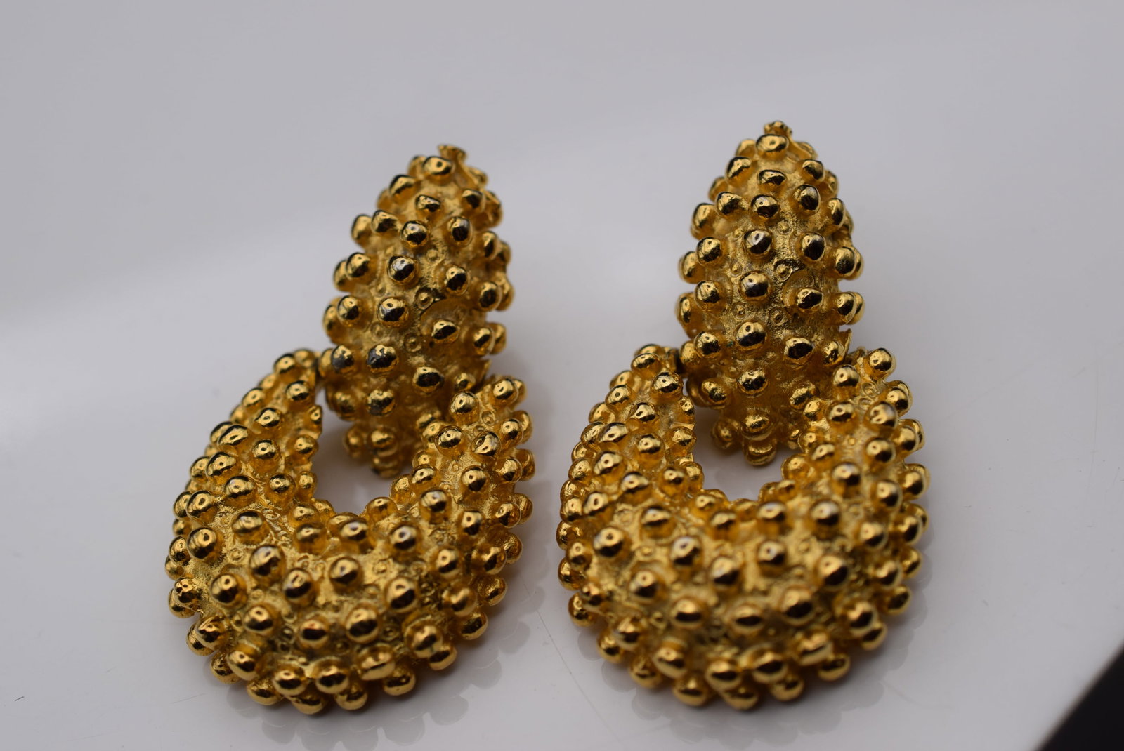 Fantastic Raised Dots Hoop Earrings Pierced Lot Fi 110: Fantastic Raised Dots Hoop Earrings Pierced missing one earrings back measures 1 3/4" x 1 1/8"