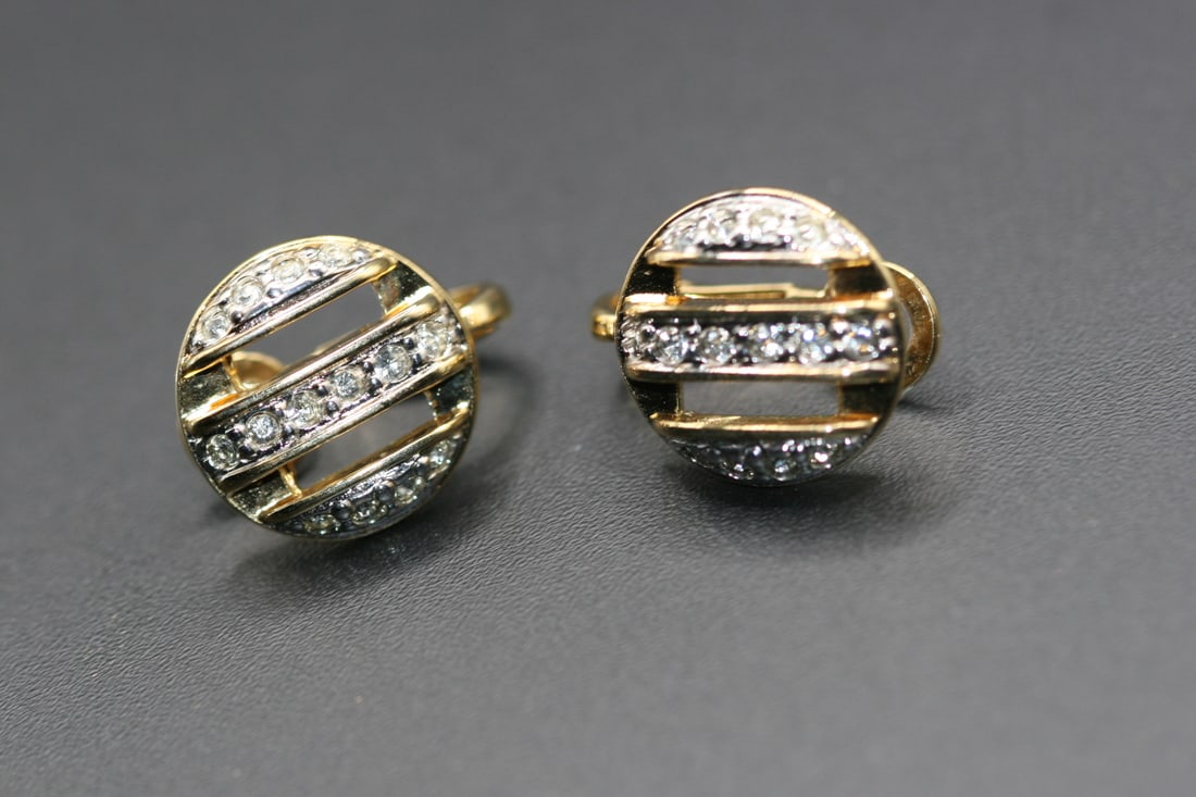 D'Orlan Dorlan Boucher Rhinestone Clip Rhinestone Earrings Signed Vintage .Lot#111 (1 of 3)