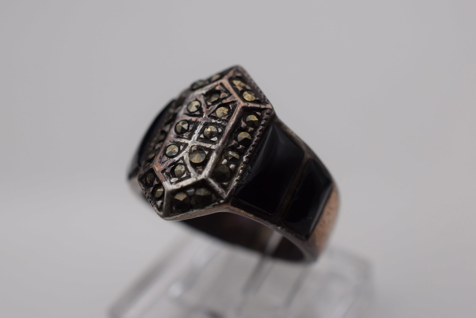 Marcasite Onyx Sterling Silver Ring Size 6.5 Lot Fi 139 (1 of 3)