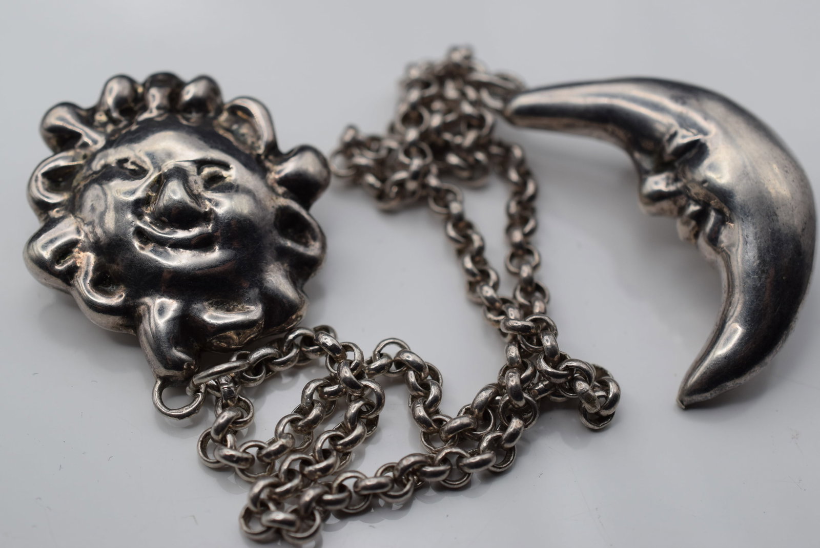 Sun and Moon Chatelaine Brooch Pins Sterling Silver 925 Puffy Faces Lot Fi 153 (1 of 3)