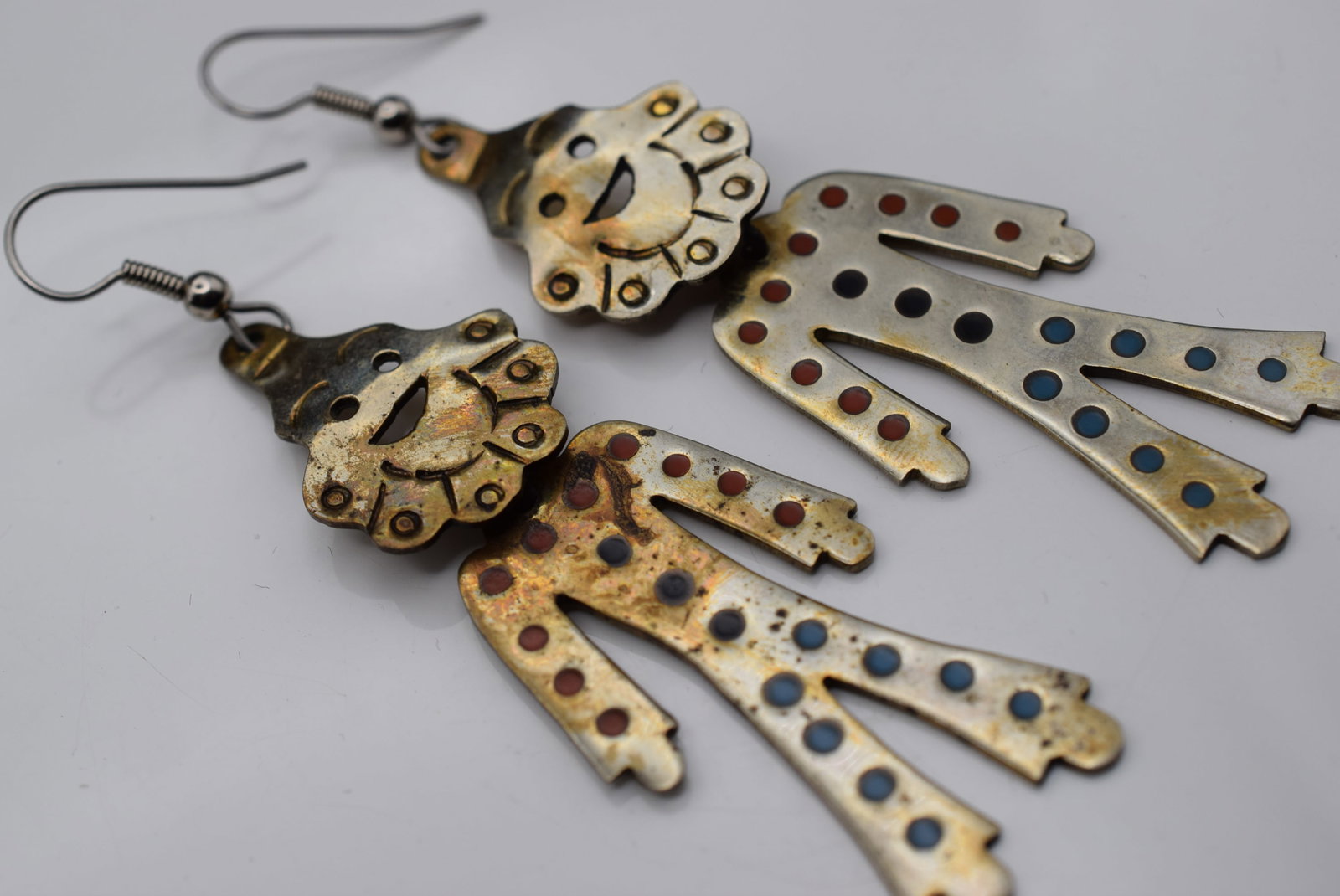 Mexico Articulated Moveable Clown Enamel Pierced Earrings Lot Fi 220: Mexico Articulated Moveable Clown Enamel Pierced Earrings
