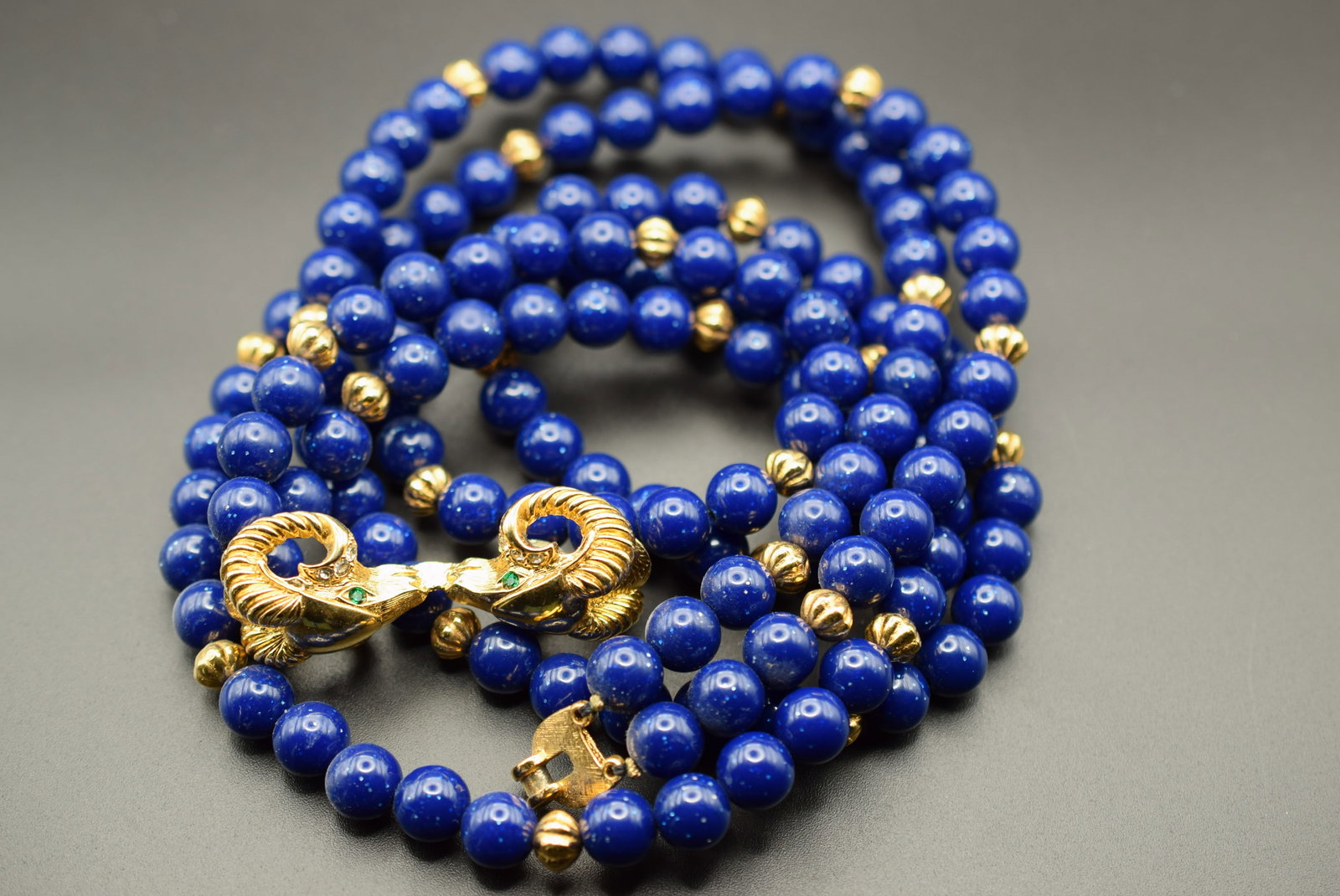 KJL Kenneth Jay Lane Faux Lapis Ram Clasp Huge Necklace Vintage Signed Lot Fi 248 (1 of 4)