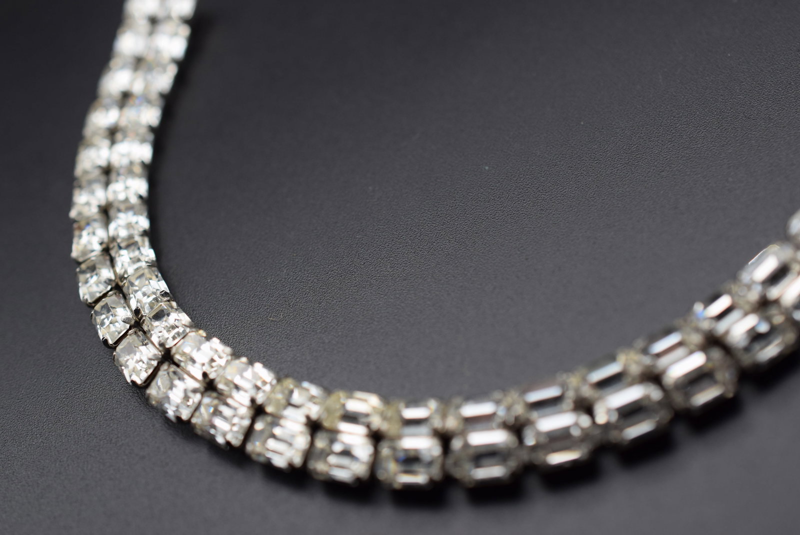 Rhinestone Double Row Tennis Bracelet Vintage 1940's Lot#CF 279: Rhinestone Double Row Tennis Bracelet Vintage 1940's measures 7" x 1/2"