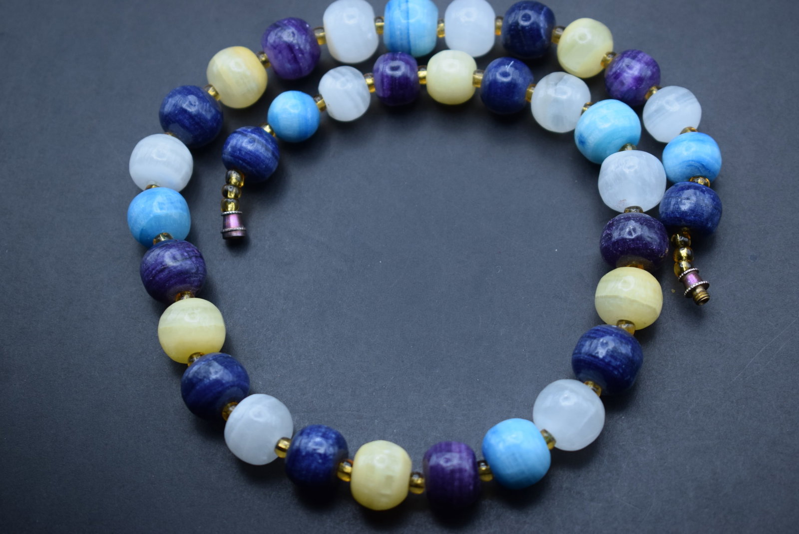 Gem Stone necklace Lot 340: Gem Stone necklace measures 19" long and the beads measure 10mm