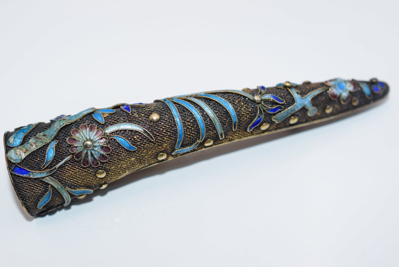 3.5" Long !! Enamel Filigree Chinese Export China Vintage Finger Brooch Pin OLD !Lot Fi 349: 3.5" Long !! Enamel Filigree Chinese Export China Vintage Finger Brooch Pin OLD ! measures 3 1/2" x 7/8" and is signed Silver and weighs 11.7 grams