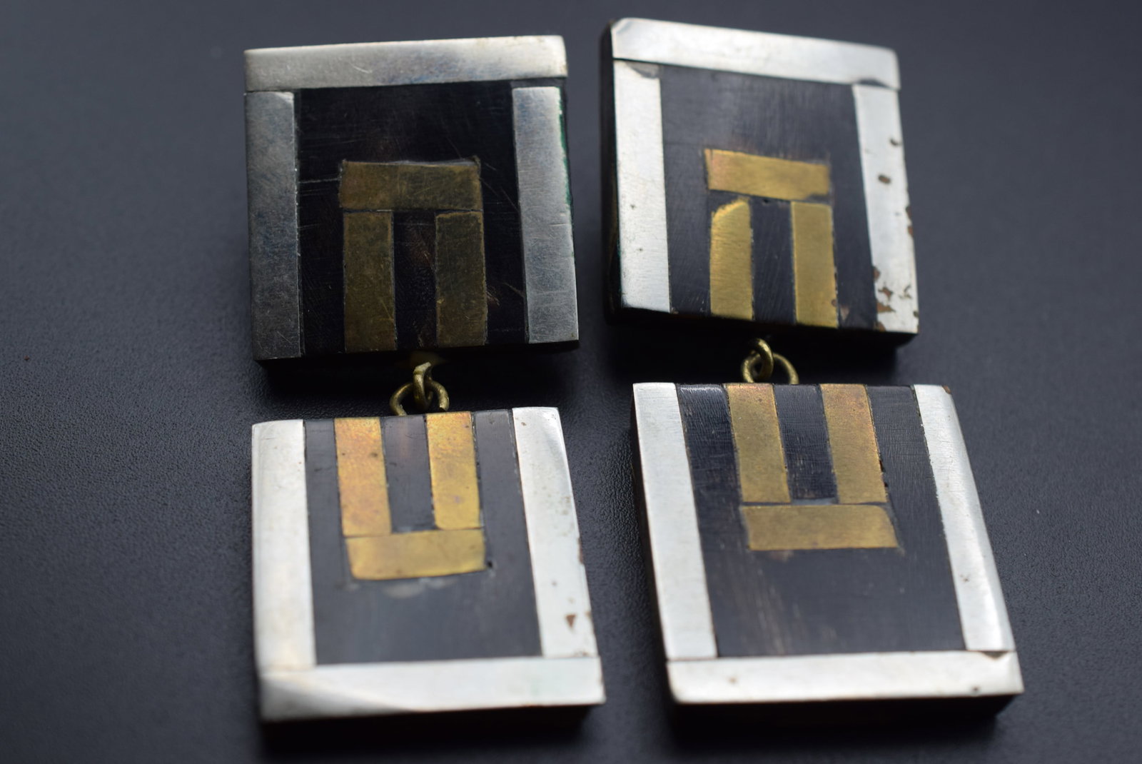 Mexico Wood and Modernist Square Shapes Huge Vintage Clip Earrings Lot#CF 406: Mexico Wood and Modernist Square Shapes Huge Vintage Clip Earrings measures 2 7/8" x 1 1/8"