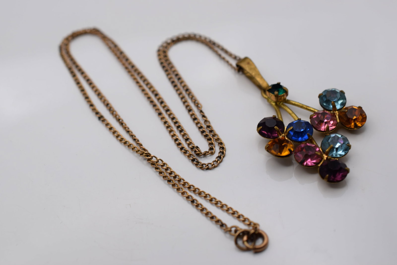 Rhinestone Spray Vintage Necklace and Chain Old 1950's Lot Fi 465: Rhinestone Spray Vintage Necklace and Chain Old 1950's